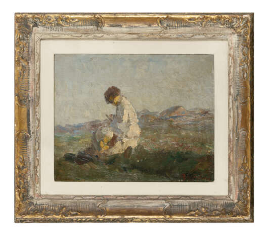 "Gioie materne" | olio su tavola (cm 24,5x30) | Firmato in basso a destra | Al retro: "studio per figura" | In cornice - photo 2