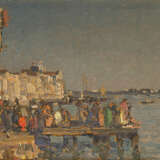 "Pontile a Venezia (Canale della Giudecca)" 1919 | olio su cartone (cm 15,5x23) | Firmato in basso a sinistra | Al retro: firmato, datato e titolato | In cornice - photo 1