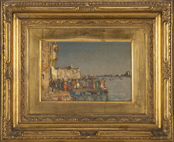 "Pontile a Venezia (Canale della Giudecca)" 1919 | olio su cartone (cm 15,5x23) | Firmato in basso a sinistra | Al retro: firmato, datato e titolato | In cornice - photo 2