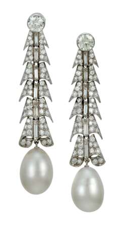 ART DECO NATURAL PEARL AND DIAMOND EARRINGS - фото 2