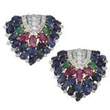 CARTIER RETRO PAIR OF DIAMOND AND MULTI-GEM `TUTTI FRUTTI` CLIP-BROOCHES - фото 1