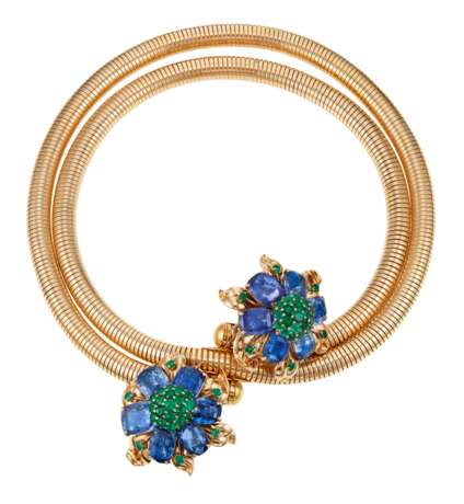 CARTIER RETRO SAPPHIRE, EMERALD AND GOLD NECKLACE - фото 1