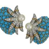 TIFFANY & CO., JEAN SCHLUMBERGER TURQUOISE, CULTURED PEARL AND DIAMOND EARRINGS - photo 1