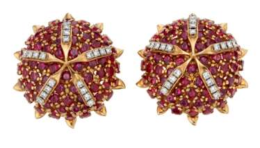 TIFFANY &amp; CO., JEAN SCHLUMBERGER RUBY AND DIAMOND EARRINGS