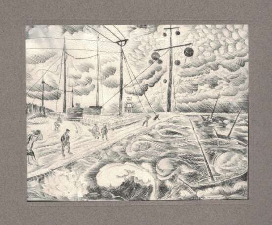 Митрохин, Д.И. Буря. 1932. Бумага, сухая игла. 11,5×14,7 см - фото 1