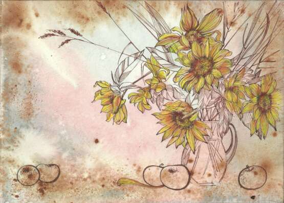 Design Painting, Painting “Golden autumn”, Paper, India Ink, Symbolism, Flower still life, Ukraine, 2021 - photo 2