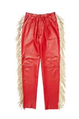 A PAIR OF LYNN BOWLING RED LEATHER PANTS