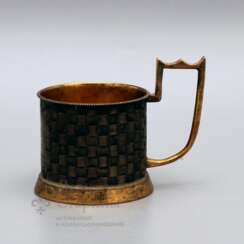 Cup holder with imitation of braiding from birch bark, Russia, 1883, silver 84 samples