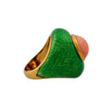Außergewöhnlicher Ring mit lachsfarbener Koralle und grünem Email - фото 3