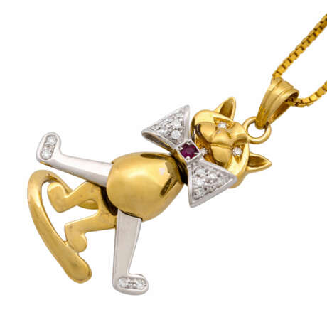 Anhänger "Kater" mit Rubin und Diamanten, zus. ca. 0,2 ct, - Foto 5