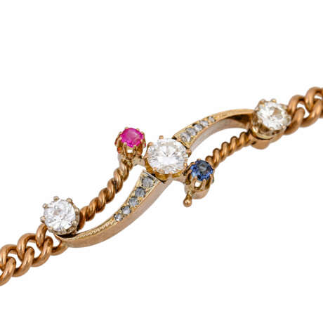 Armband mit 3 großen Diamanten, Rubin, Saphir und Diamantrosen, - photo 4