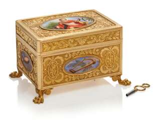 A CONTINENTAL ENAMELLED GOLD MUSICAL AUTOMATON AND TIMEPIECE CASKET