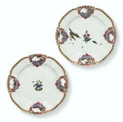 A PAIR OF MEISSEN PORCELAIN OCTAFOIL PLATES FROM THE TSARINA ELIZABETH I OF RUSSIA SERVICE