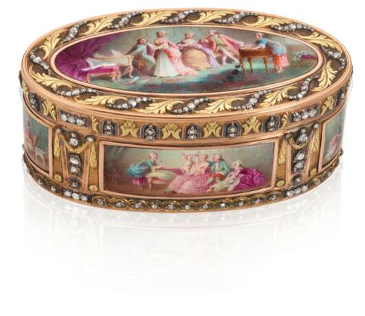 A FRENCH JEWELLED ENAMELLED VARI-COLOUR GOLD SNUFF-BOX - Foto 1