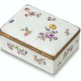 A GOLD-MOUNTED MEISSEN PORCELAIN RECTANGULAR SNUFF-BOX AND COVER - фото 1