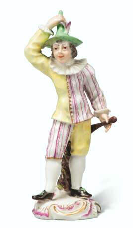 A H&#214;CHST PORCELAIN FIGURE OF THE GREETING HARLEQUIN FROM THE COMMEDIA DELL`ARTE - photo 1