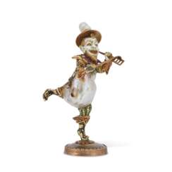 A JEWELLED AND ENAMELLED GOLD-MOUNTED BAROQUE-PEARL HAND-SEAL IN THE FORM OF A COMEDIA DELL&#39;ARTE FIGURE