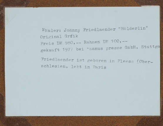 Gotthard Joachim (Johnny) Friedlaender (1912, Oberschlesien - 1992, Paris) - Farbradierung "Hölderlin" - photo 4