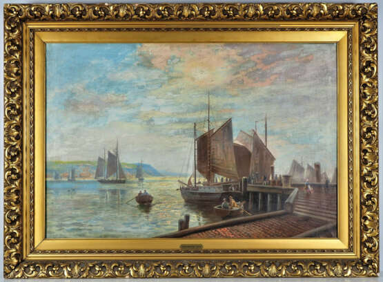 Reiner Dahlen (1837, Köln - 1874, Düsseldorf) - Segelboote im Hafen - Foto 1