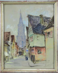 Ferdinand Brauer (1867, Augsbourg - 1941, Munich) - tableau pastel Ulm