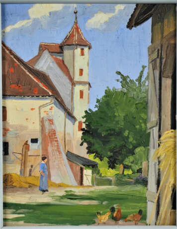 Ernst Samuel Geiger (1876, Turgi - 1965, Villeneuve, Schweiz) zugeschrieben - Ansicht Bauernhof mit Turm, um 1917 - Foto 1