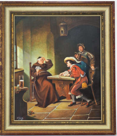 Mia Geitz - Gemälde Mönch beim Kartenspiel - Foto 1