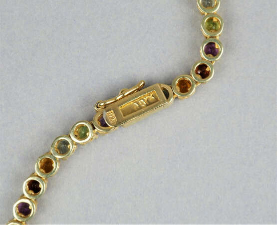 Silber-Halskette vergoldet mit buntem Edelsteinbesatz (23,2g Gesamtgewicht) - Foto 2