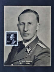 Soldatenporträt Reinhard Heydrich mit SS Briefmarke, gestempelt Budweis 1943