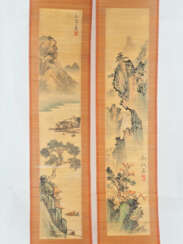 Konvolut Malereien auf Bambus, Rollbilder, 2 Stück