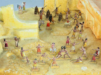 Diorama mit Zinnfiguren, fein handbemalt, Thema Straßenszene in Mesopotamien