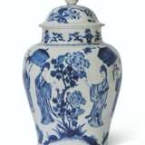 A BLUE AND WHITE 'LADIES' JAR AND COVER - photo 1