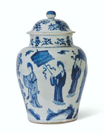 A BLUE AND WHITE 'LADIES' JAR AND COVER - photo 2