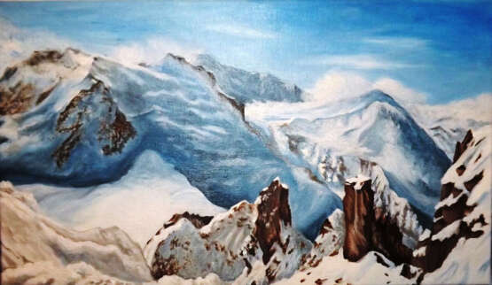 "Альпы" Leinwand auf dem Hilfsrahmen Acrylfarbe Realismus Berglandschaft Frankreich 2014 - Foto 1
