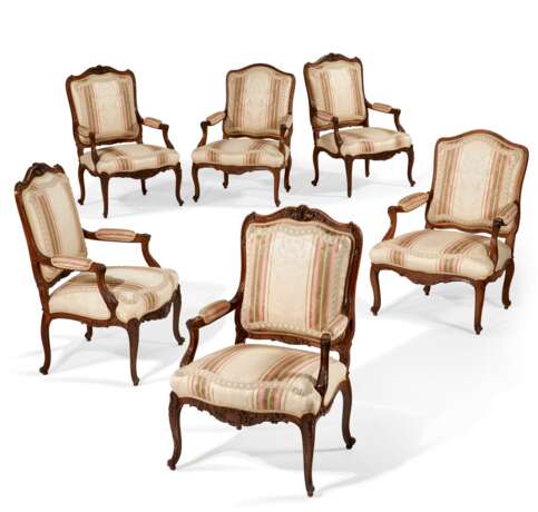 AN ASSEMBLED SET OF SIX FRENCH CARVED WALNUT FAUTEUILS - photo 1