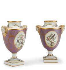 A PAIR OF CONTINENTAL PORCELAIN POWDERED LAVENDER-GROUND VASES