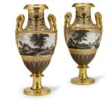 A PAIR OF PARIS (BRINGEON) PORCELAIN PEACH AND GOLD-GROUND SNAKE-HANDLE VASES - photo 1