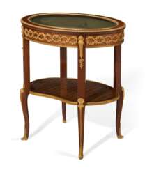 A FRENCH ORMOLU-MOUNTED MAHOGANY AND BOIS SATINE VITRINE TABLE