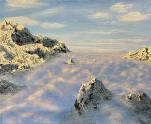 oil painting mountain landscape clouds