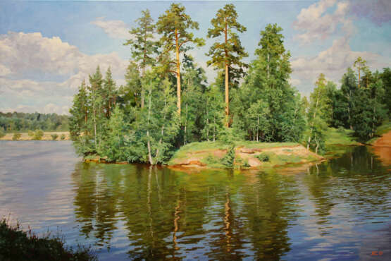 Ölgemälde „Insel“, Leinwand auf dem Hilfsrahmen, Ölfarbe, Zeitgenössischer Realismus, Landschaftsmalerei, Russland, 2021 - Foto 1