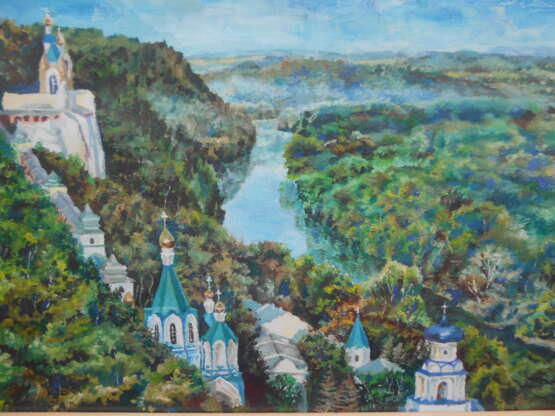 Painting “Svyatogorsk Lavra”, Cardboard, Tempera, Impressionist, архитектурный пейзаж, Ukraine, 2014 - photo 1