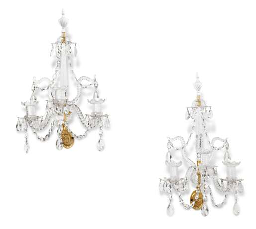 A PAIR OF GEORGE III ORMOLU AND CUT-GLASS THREE LIGHT WALL-LIGHTS - фото 1