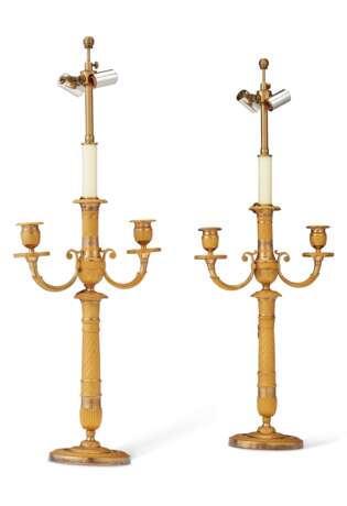 A PAIR OF EMPIRE ORMOLU THREE-LIGHT CANDELABRA MOUNTED AS LAMPS - фото 1