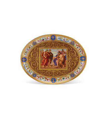 A VIENNA (SORGENTHAL) PORCELAIN LATER-DECORATED OVAL TRAY - photo 1