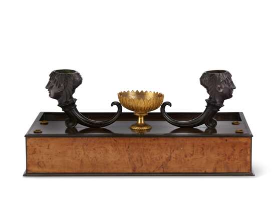 A CONSULAT ORMOLU, PATINATED-BRONZE, EBONY AND BURR BIRCH INKWELL - photo 2