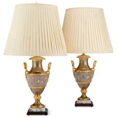 A PAIR OF PARIS PORCELAIN FAUX LAPIS AND GOLD-GROUND VASES, MOUNTED AS LAMPS