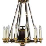 A LATE REGENCY PATINATED-BRONZE AND ORMOLU TWELVE-LIGHT CHANDELIER - фото 1