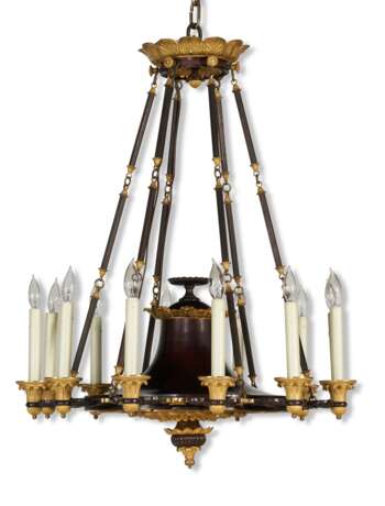 A LATE REGENCY PATINATED-BRONZE AND ORMOLU TWELVE-LIGHT CHANDELIER - photo 1