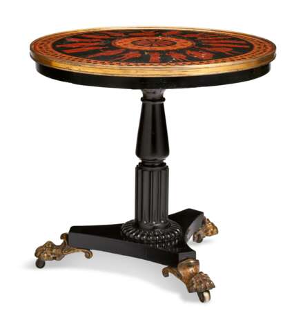 A REGENCY BRASS-MOUNTED EBONIZED AND POLYCHROME-PAINTED CENTER TABLE - фото 1