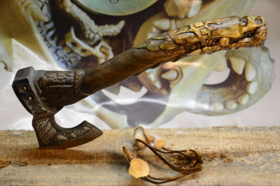 Battle axe “Axe.”, Walnut, Wood carving, Russia, 2021 - photo 3