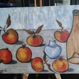 Натюрморт с яблоками и сахарницей холст льняной Paintbrush Still life Ukraine 2021 - photo 1